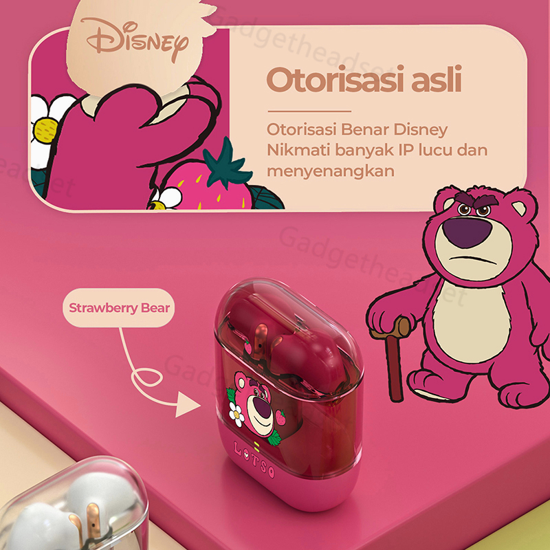 Original TWS Disney Headset Bluetooth 5.3 Earphone Lotso with Mikrofon untuk Android IOS Gaming Wireless Earbud Kontrol Sentuh