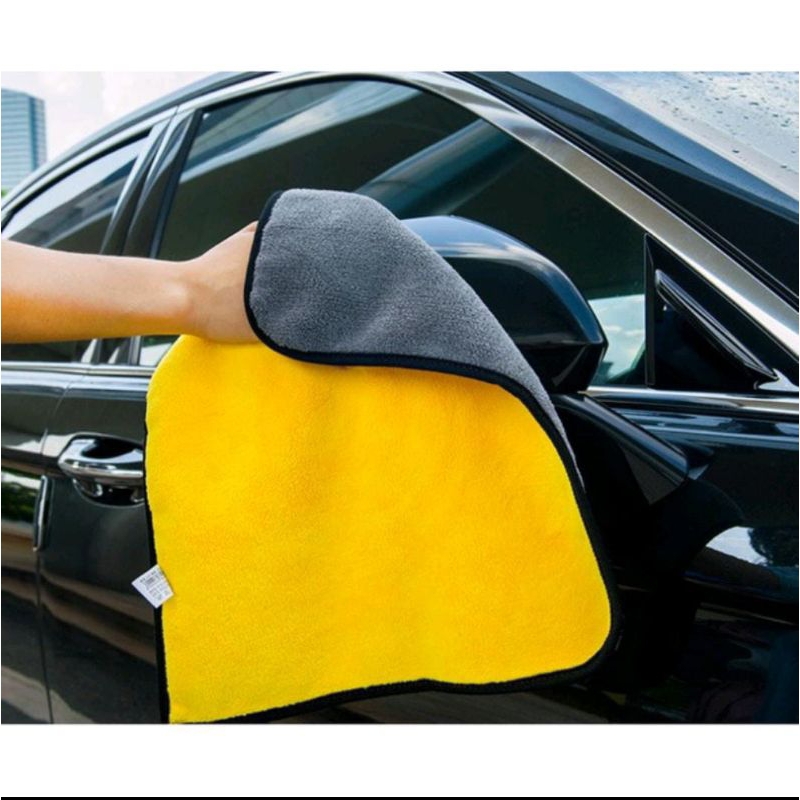 Kain Lap Microfiber 30x30 Kuning Abu2  Car Wipe Cloth Universal Serba Guna Tebal Lap Motor Mobil