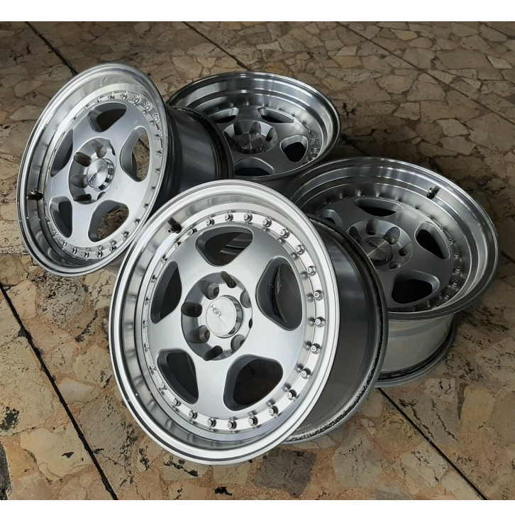 Velg Mobil Second Ring 15 Buat Vios Corolla Avanza Xenia, Velg Hsr Wheel Burn Lebar 7/8 Pcd 4x100-11