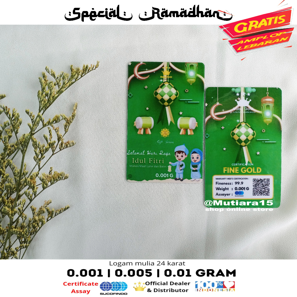 Logam mulia micro mini special edisi thr lebaran idul fitri baby gold emas 24 karat 0.01g 0.005g, emas mini special idul fitri