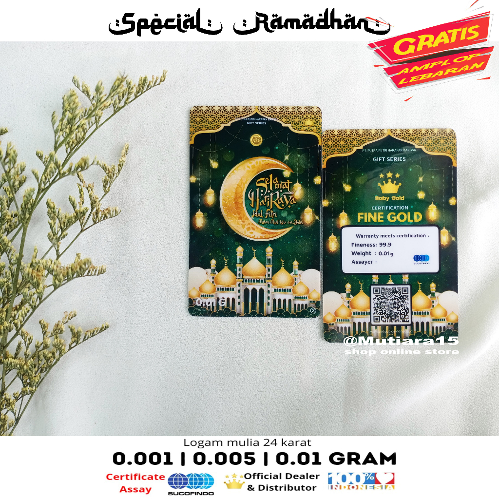 Logam mulia micro mini special edisi thr lebaran idul fitri baby gold emas 24 karat 0.01g 0.005g, emas mini special idul fitri