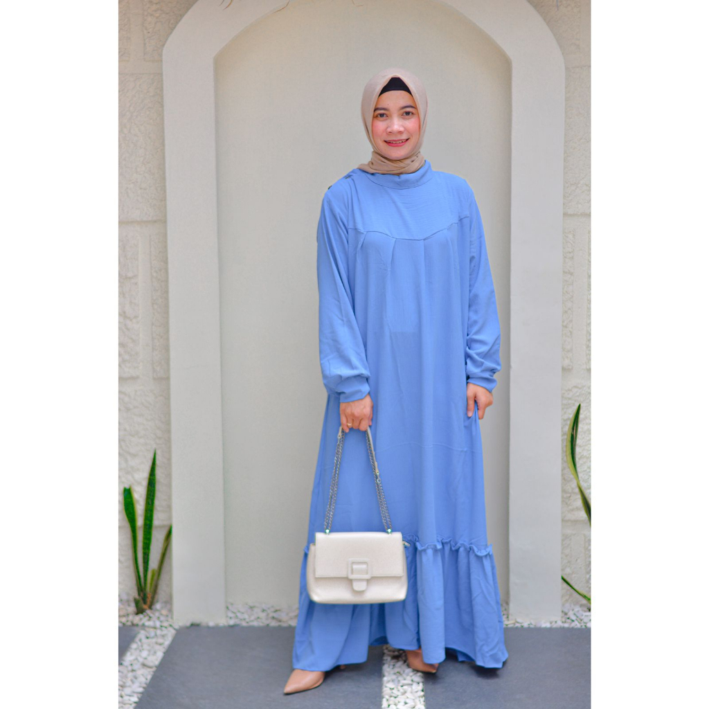 Gamis Wanita Zahra Maxi Dress Matt Crinkle AirFlow Kancing Samping