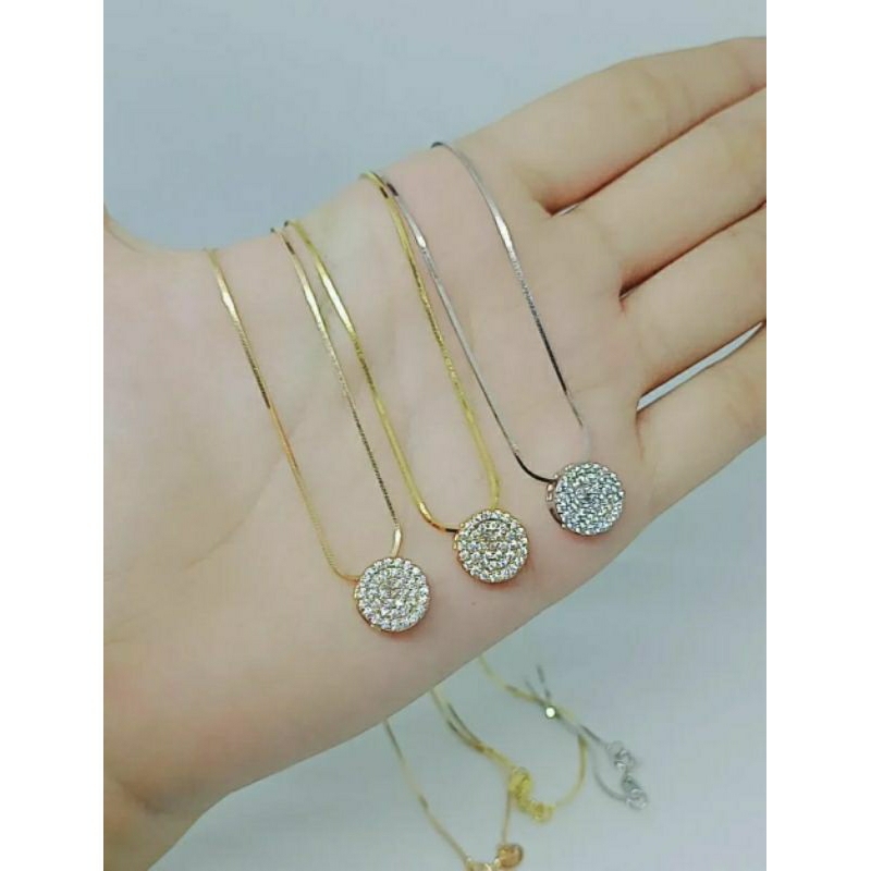 kalung rantai kasandra kotak+liontin tusuk bulat mp/perak asli silver 925 lapis emas/perhiasan fashion wanita terbaru