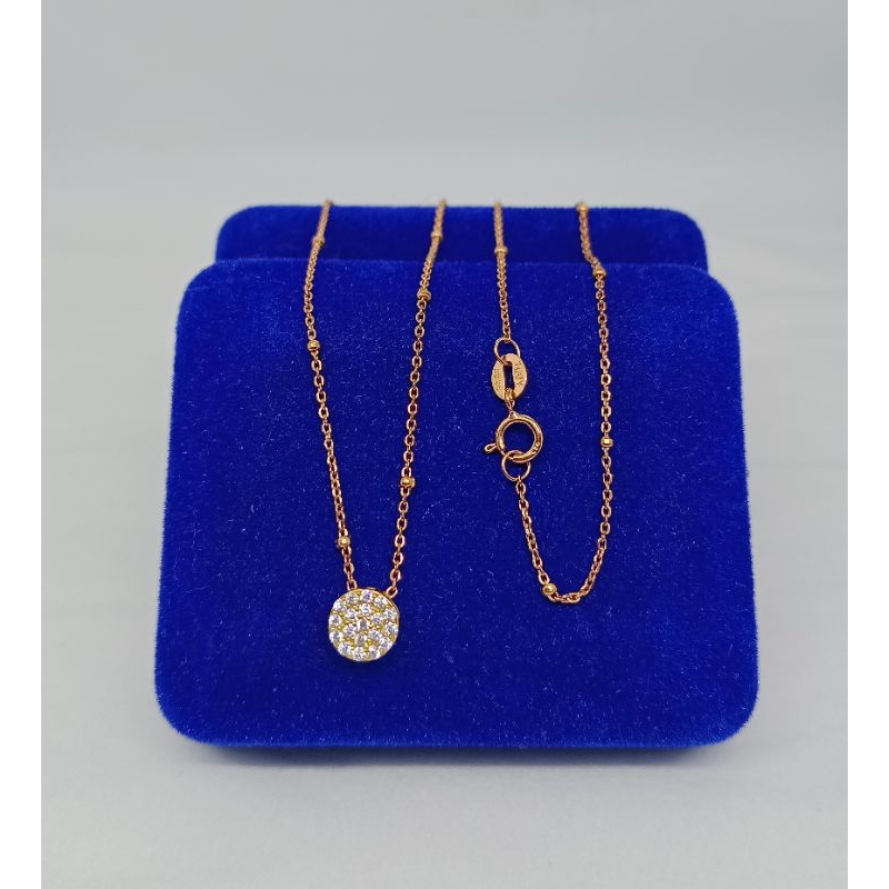 kalung rantai jedar + liontin tusuk bulat pipih kecil mp full/ kalung perak asli silver 925 lapis emas/ kalung fashion terbaru