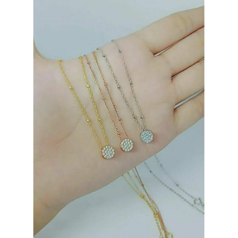 kalung rantai jedar+liontin tusuk bulat kecil mp/perak asli silver 925 lapis emas/perhiasan fashion wanita terbaru