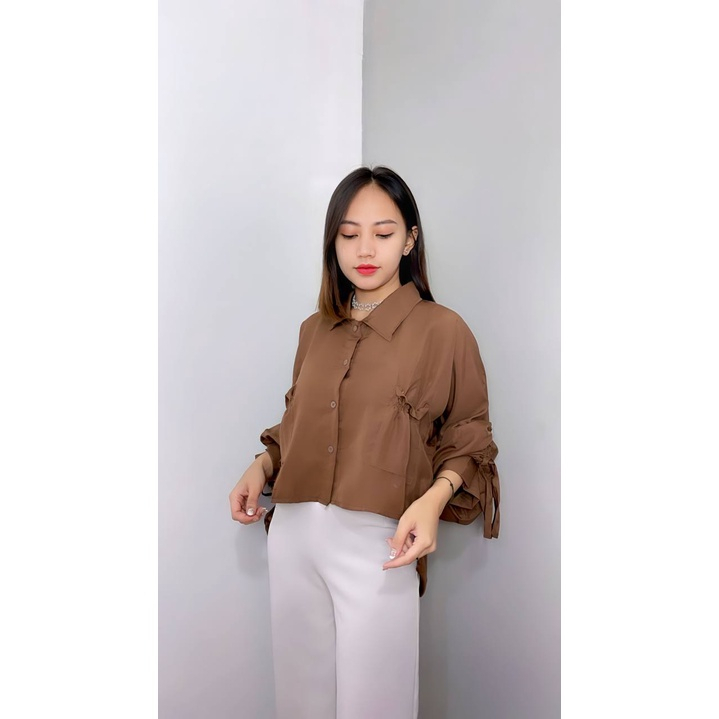 SEORINA SHIRT / TOP POPLIN POCKET KEMEJA CROP SERUT