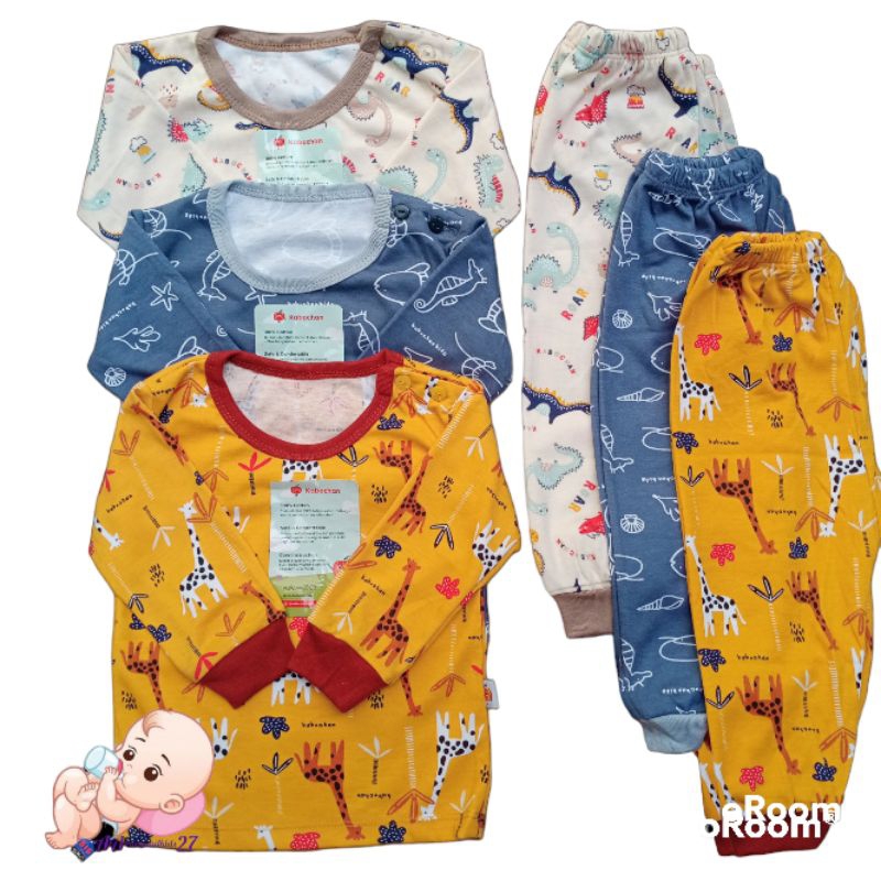 KABOCHAN 3Padang Setelan Baju Bayi Lengan Panjang Full Printing Ukuran S M L XL SNI Nyaman Murah Berkualitas