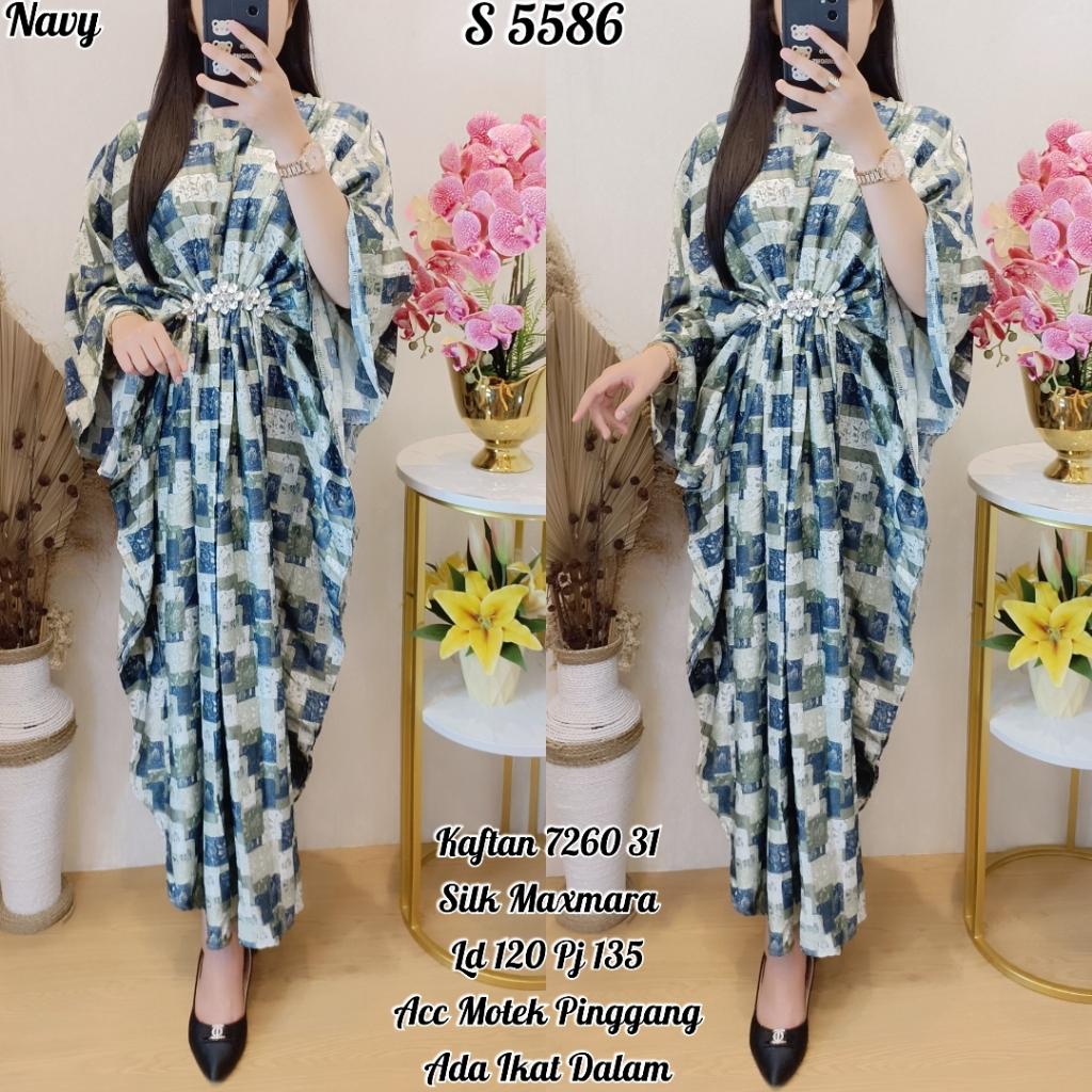 STYLE 5586. Kaftan Silk Maxmara Acc Motek Jumbo Motif Kotak