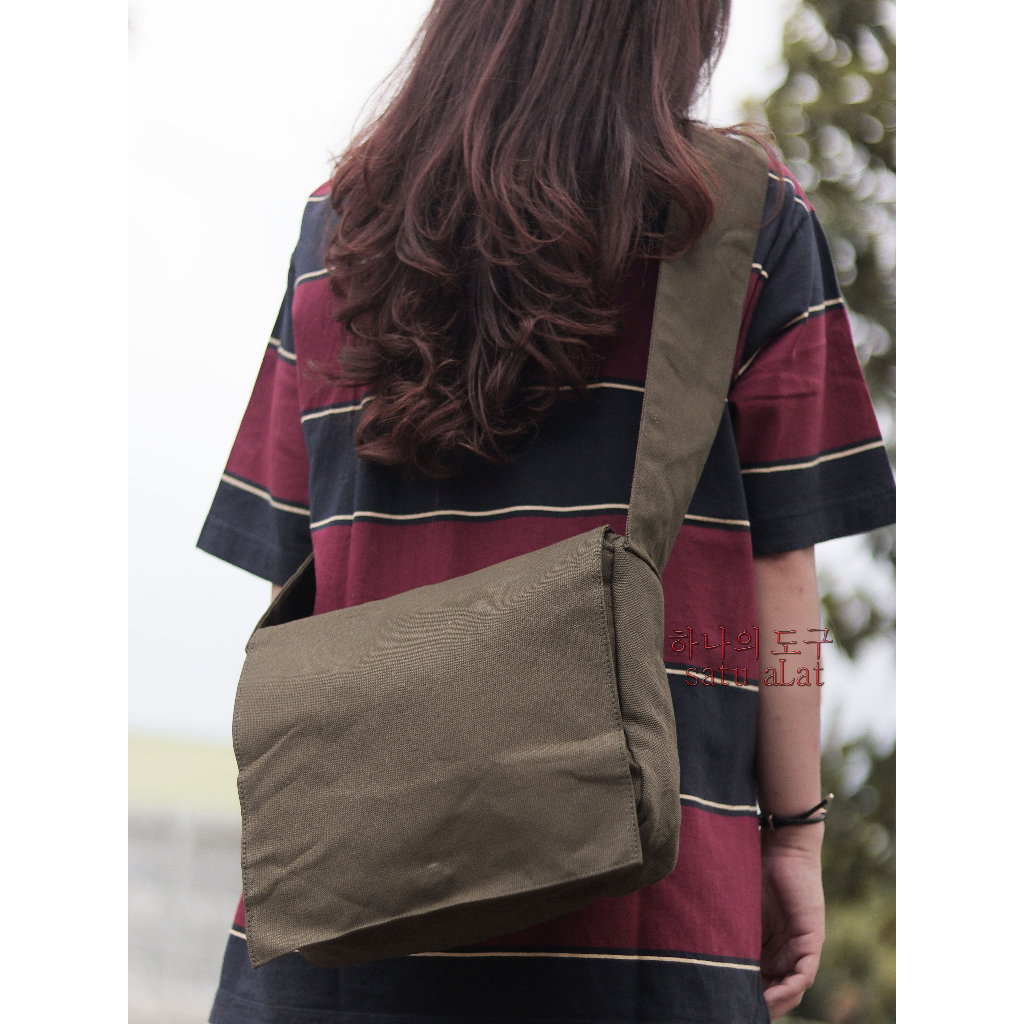 SATU ALAT Tas Selempang Tali Lebar PARIS 100% Canvas Premium Tebal Tas Kanvas