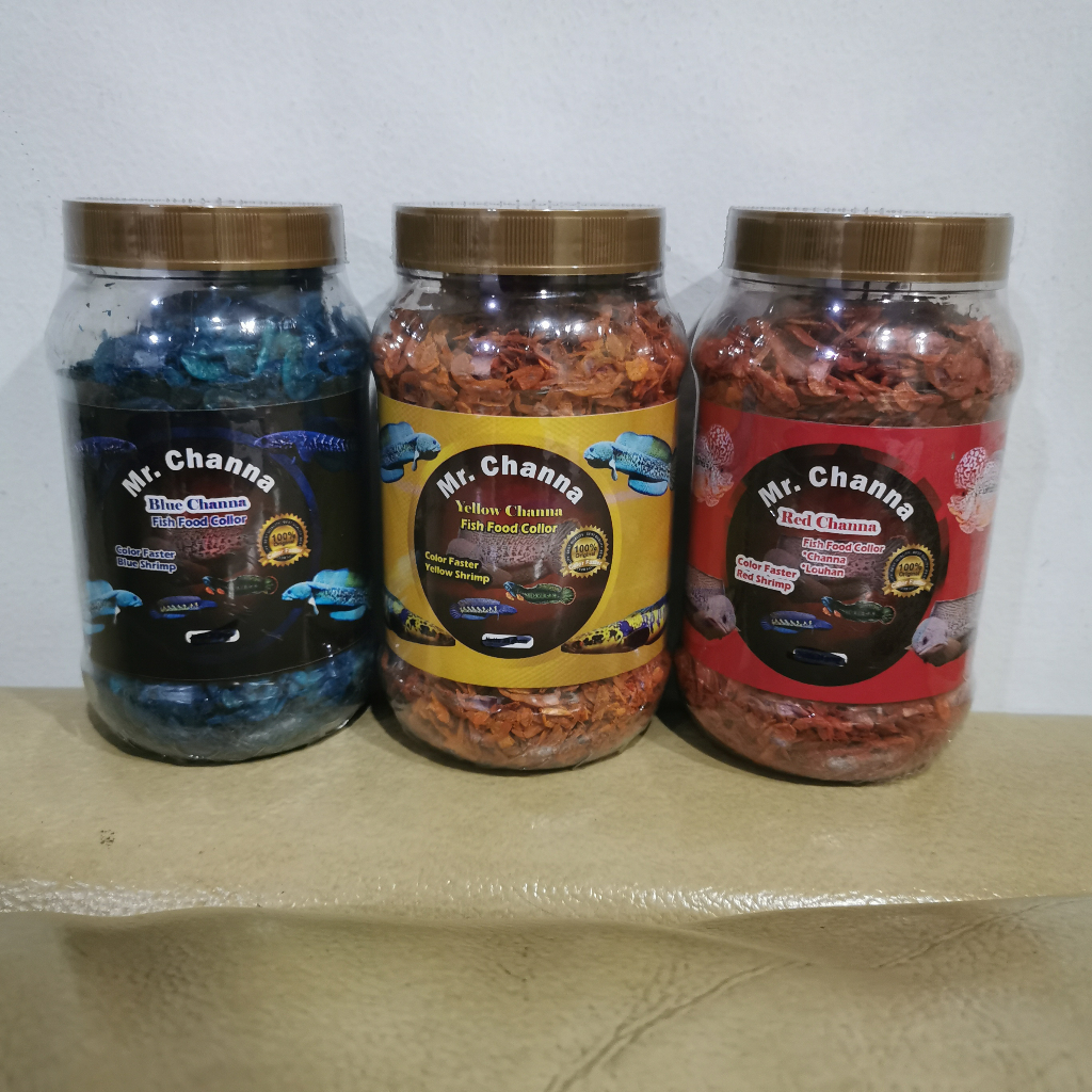 udang kering pakan ikan channa red blue yellow chana udang 30gr 120gr chana barca asiatica pulchra