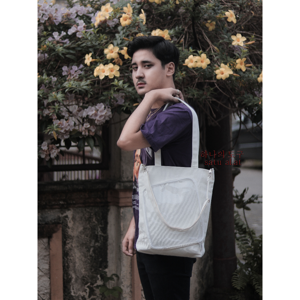 SATU ALAT Tas Selempang + Tote Bag HARANA TRANSPARAN 100% Canvas Premium Tebal Tas Kanvas