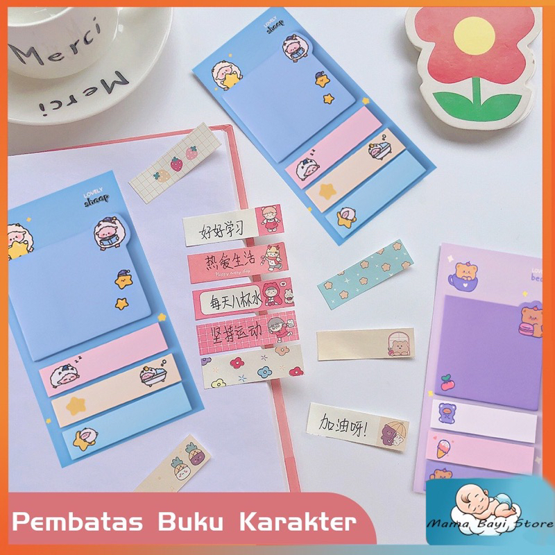 Sticky Notes 4 Baris /Sticky Note/ Kertas Tempel Cute Animal 4 Line Memo Stick Papernote Korean