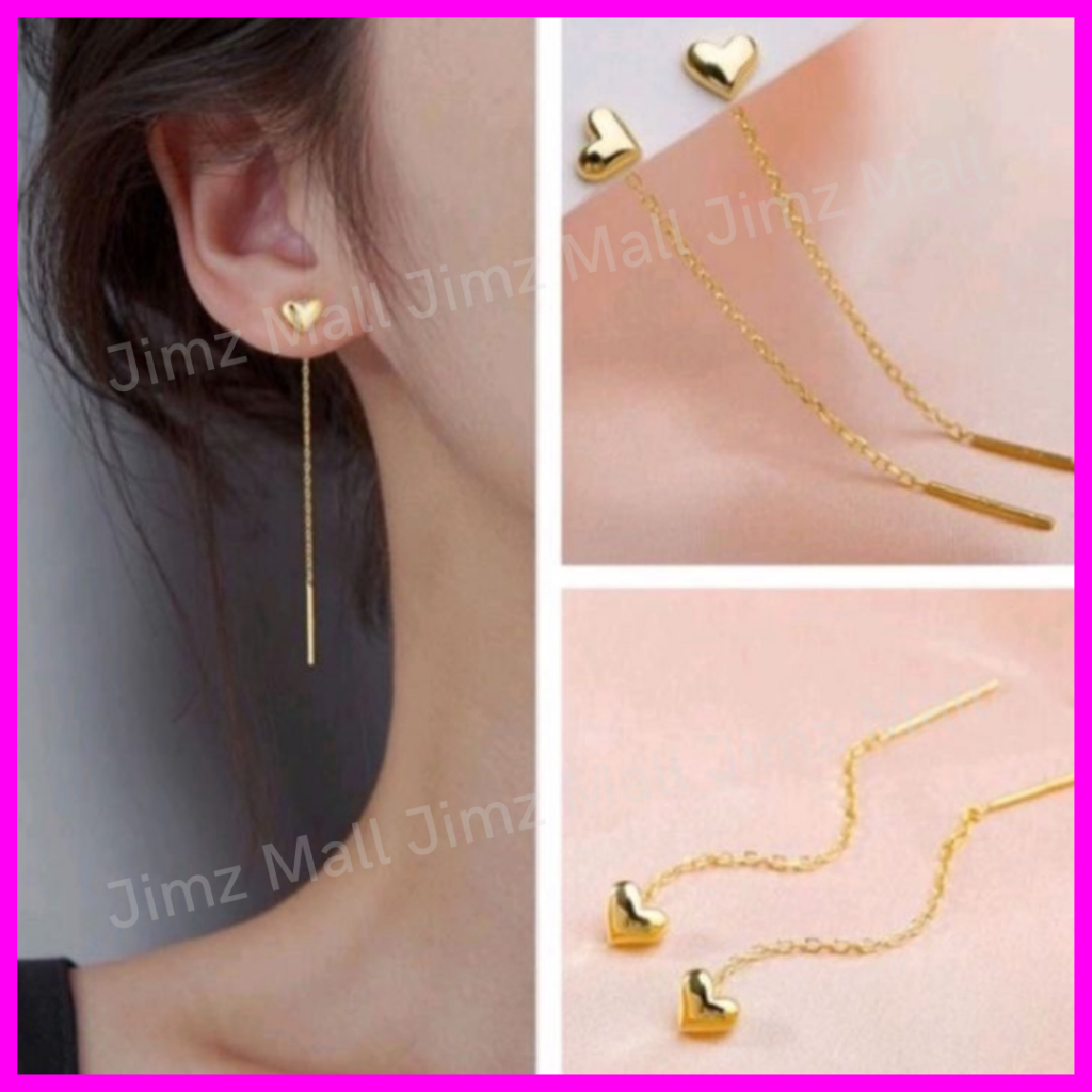 COD ✅ Anting Titanium Asli Panjang Korea Anti Karat Hati Lapis Emas 18K Aksesoris Wanita Anting Rumbai Perhiasan D800 Tusuk Hoop