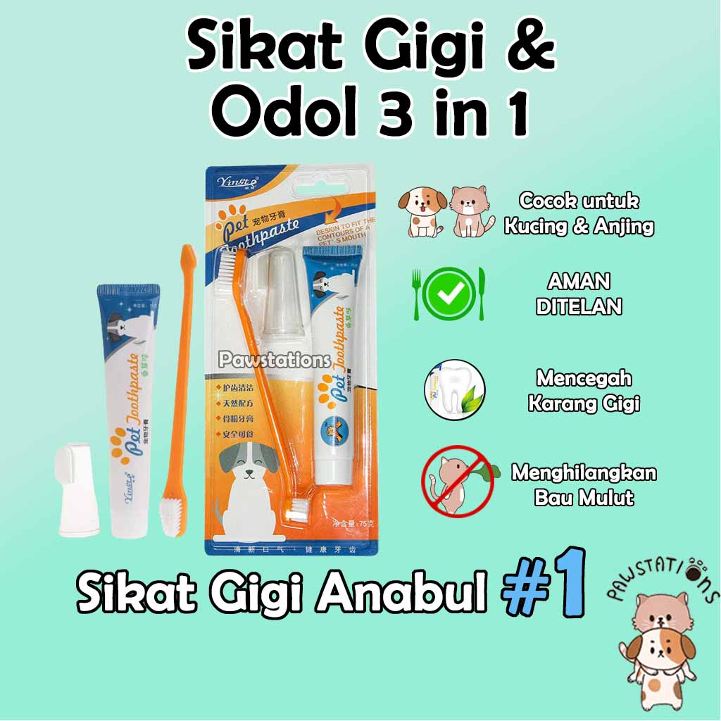 Sikat Gigi dan Pasta Gigi Anjing &amp; Kucing 3 in 1 Set Gosok Gigi Kucing