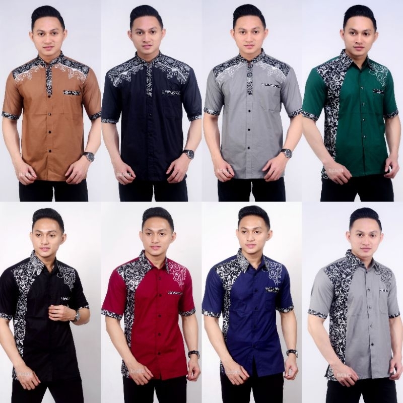 [ COD ] kemeja Batik Pria Lengan Pendek Kombinasi Bordil / Hem Batik Pria Murah /