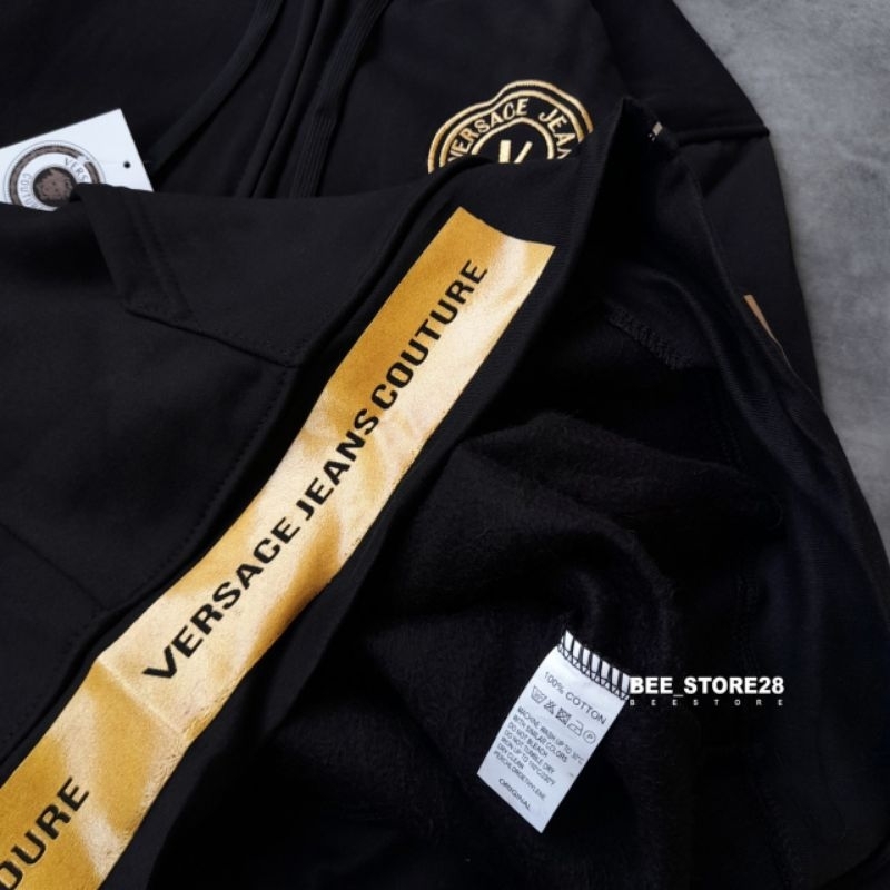 SWEATER HOODIE ZIPPER VERSACE HITAM GOLD AUTHENTIC PREMIUM FULLTAG &amp; LEBEL