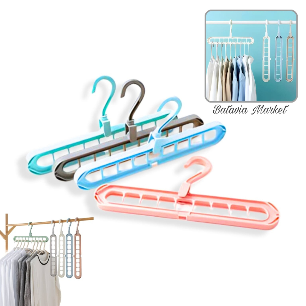 Magic Hanger 9IN1 / Gantungan Baju Celana Jilbab Handuk Dasi Sapu Tangan Syal 9 Susun