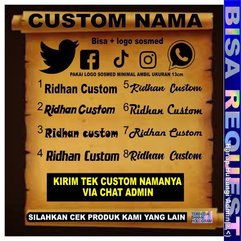

[ CUSTOM NAMA ] minimal 7huruf - maks 17huruf CUTTING STICKER HELM LAPTOP MOTOR DLL