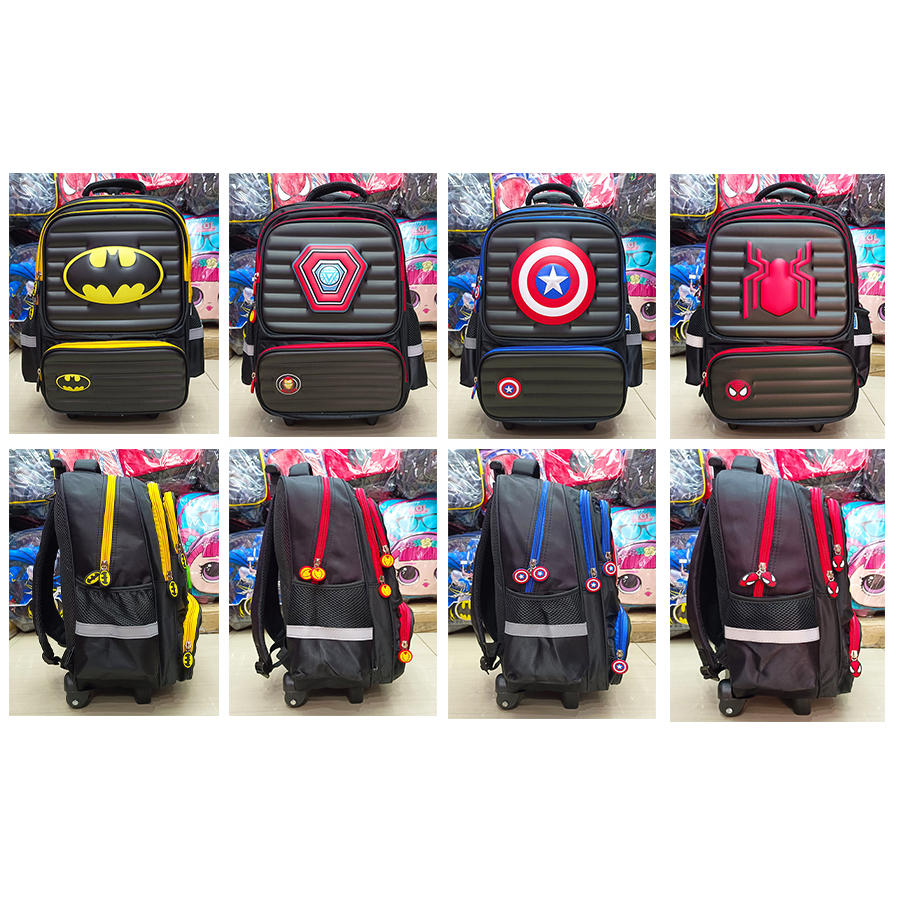 TAS PREMIUM TROLLEY DORONG 16inch UKURAN BESAR TAS ANAK SEKOLAH LAKI LAKI SD JAGOAN BINTANG TIMBUL 3RESLETING IMPORT ( Dino Dinosourus Odet Osh Duet Cool Gliter Zoom GIGI SMILE GOGO ASTRONOT 16&quot;  SD )