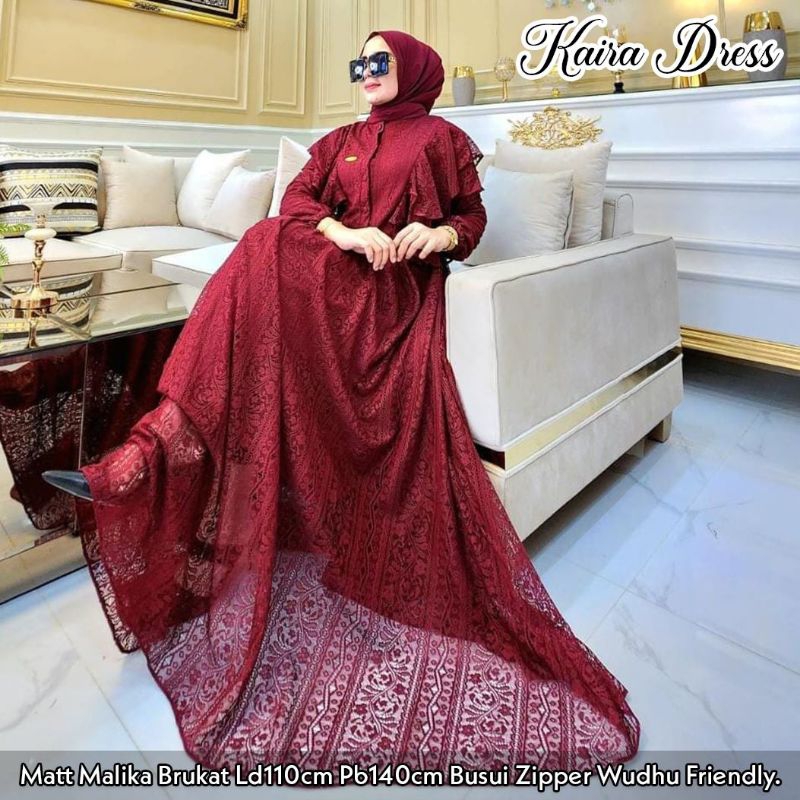 Ready siap kirim Kaira maxy dress brukat bisa COD Dress wanita muslimah Gamis baju muslim wanita gau