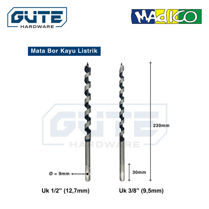 Auger Bits - Mata Bor Kayu Listrik Spiral Pendek 230mm MADICO