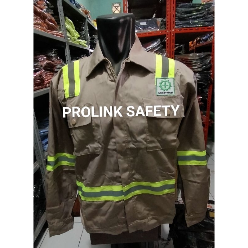 SERAGAM SAFETY COKLAT SUSU SCOTLIGT BESAR IJO 5CM RESLETING KAIN DRILL