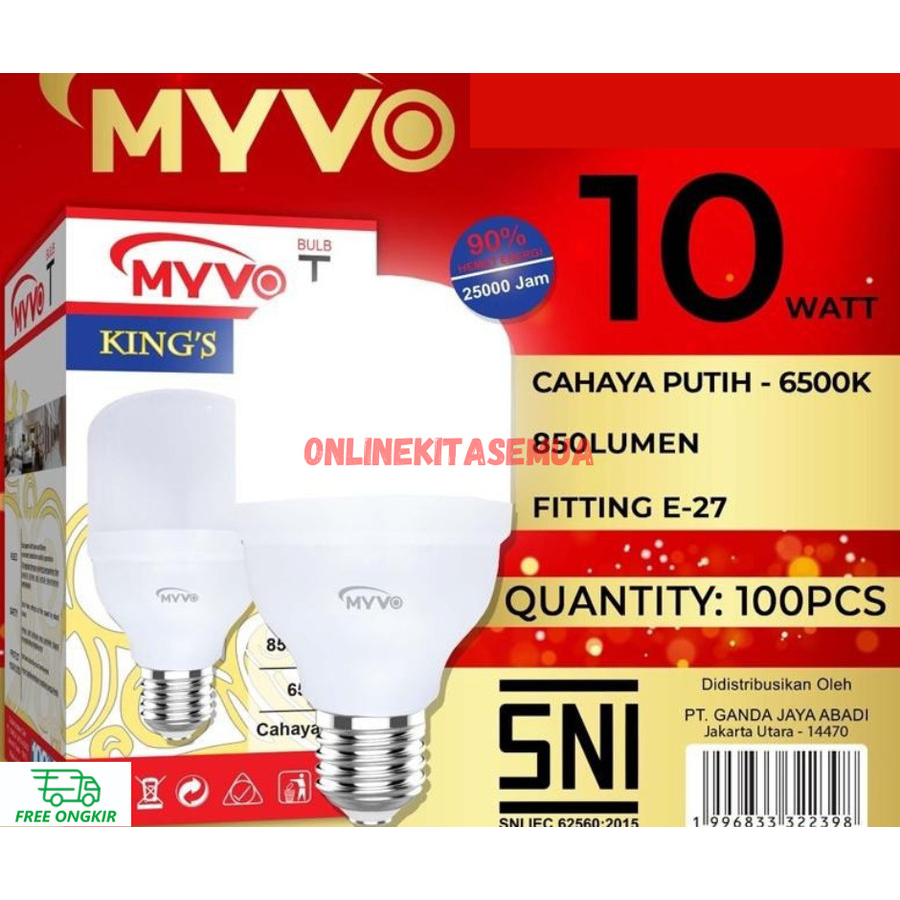 Lampu Bohlam Led Kapsul Tabung Murah MYVO KINGS SNI Putih 6500K