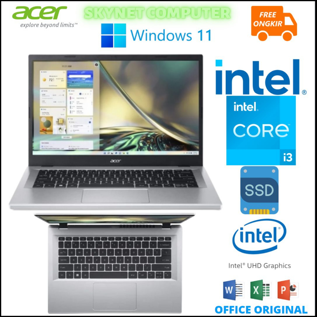 ACER ASPIRE 3 SLIM A314 INTEL CORE i3 N305 OCTACORE RAM8GB SSD512GB WINDOWS 11 DAN OHS 2021 ORIGINAL