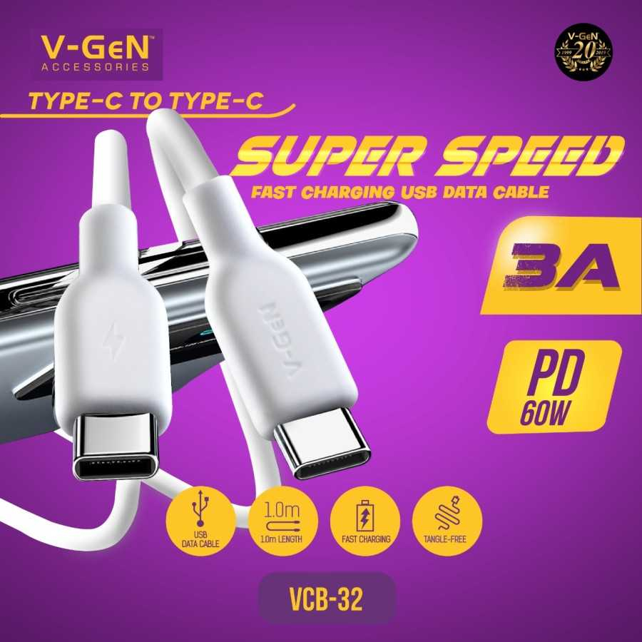 Kabel Data Fast Charging Type C To Type C PD Power Delivery 60W V-Gen VCB-32