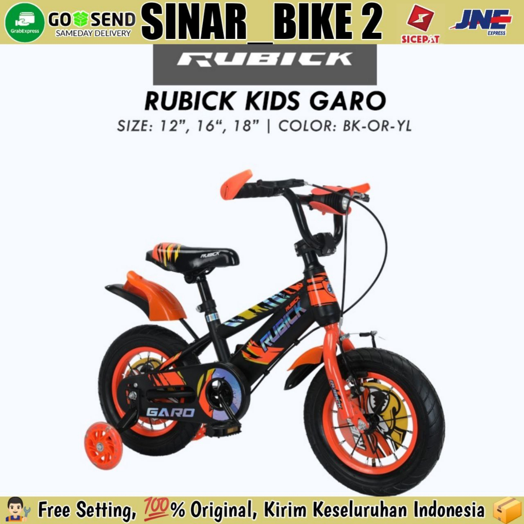 Sepeda Anak Laki BMX Rubick Kids Garo Ukuran 12 , 16 &amp; 18 Inch Ada Lampu