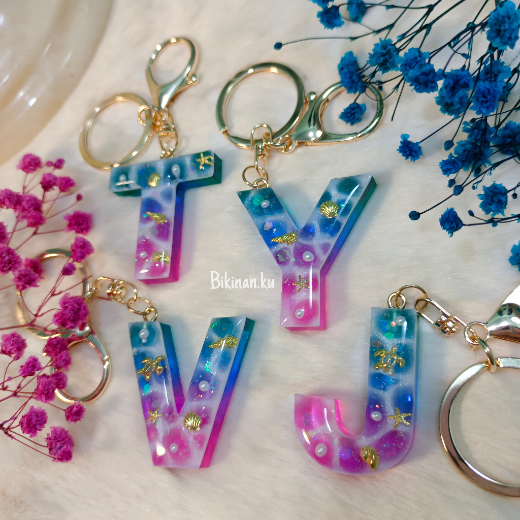 Resin Keychain Alphabet Ocean Edition | Gantungan Kunci Resin Inisal Nama