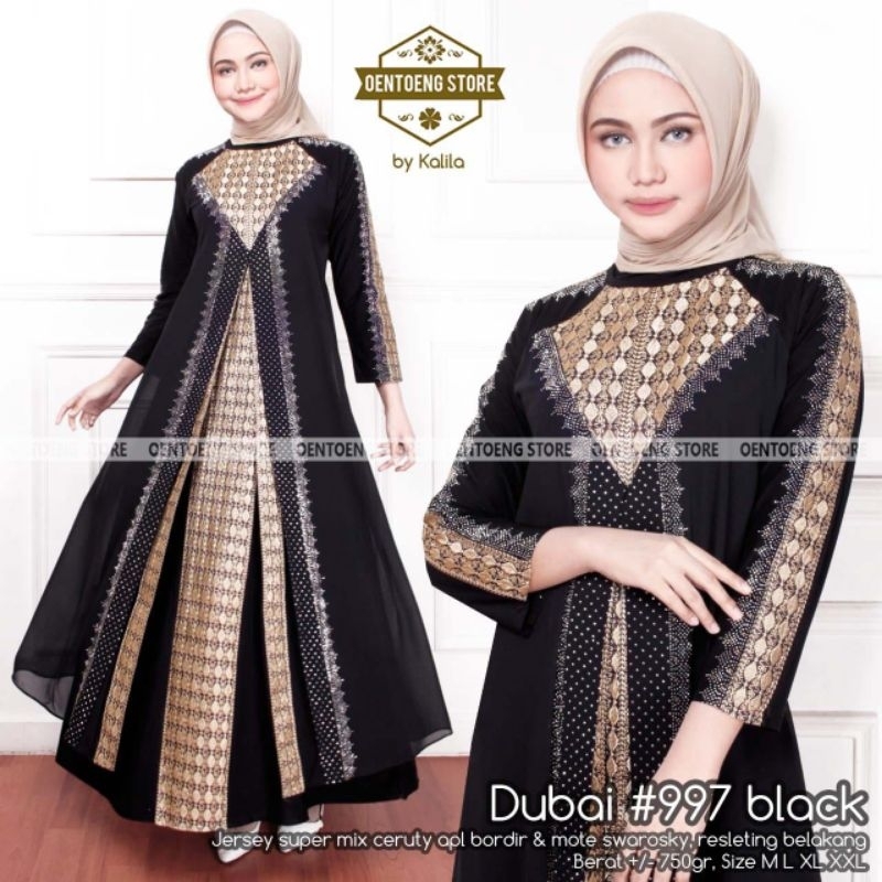 DUBAI 997 Hitam Botol Navy Maroon Gamis Abaya Dress Dubai Arabian Style warna Hitam Wanita Ibu ibu R
