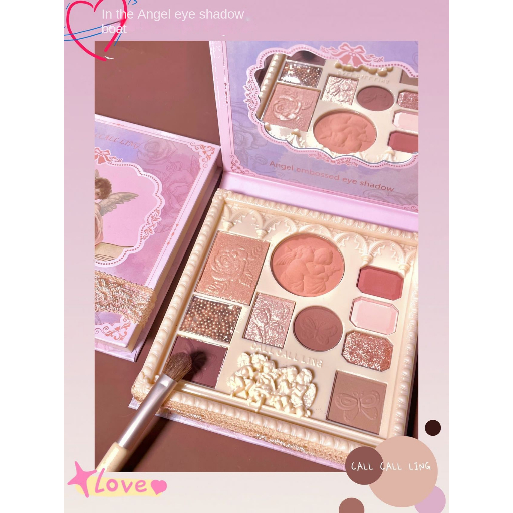 CSP134 – Face Pallete Makeup 10in1 CallCall Ling Angel Embossed Eyeshadow Blush On Highlighter Bronzer Contour Retro Vintage KKV