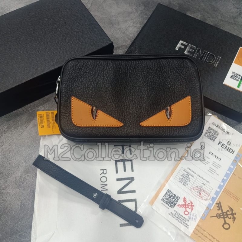 Tas Tangan FENDI Eyes Yellow clutch bag/handbag Leather premium quality