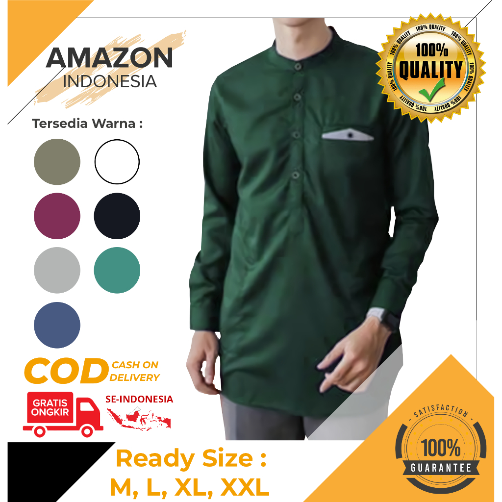 PAKAIAN MUSLIM PRIA BAJU KOKO LENGAN PANJANG CASUAL TRENDY HIJAU TOSCA KAIN TEBAL KATUN TOYOBO PREMIUM