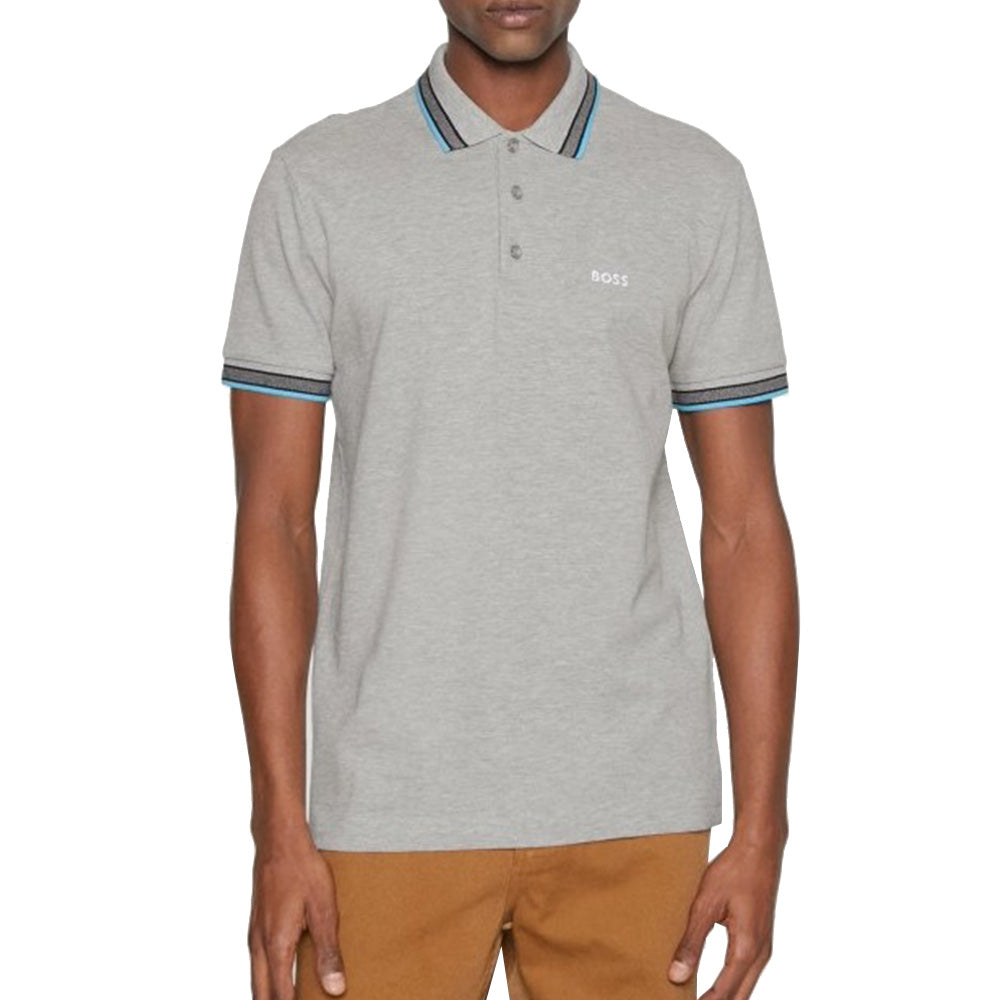 Hgo Boss Paddy Logo Embroidered Polo Shirt Grey/Blue/Black