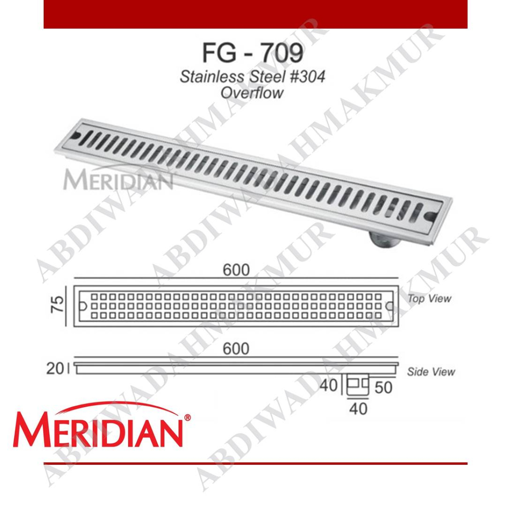 FLOOR DRAIN LINEAR SHOWER DRAIN MERIDIAN STAINLESS FG709