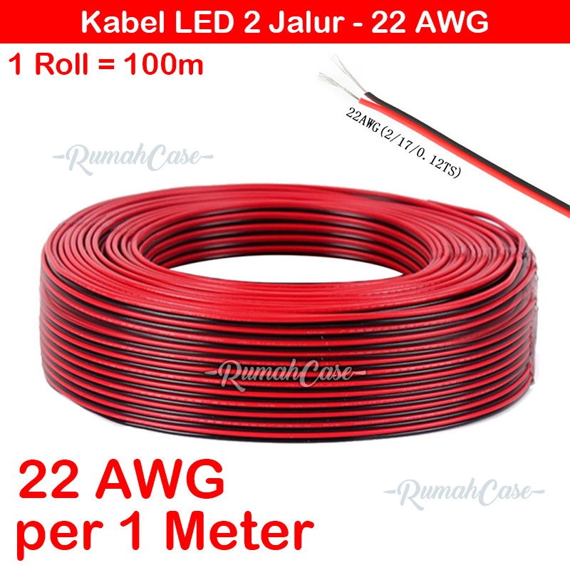 Kabel DC 2 Jalur 22 AWG Serabut 5v 12v 24v per 1 meter 1m cable meteran merah hitam untuk led strip 
