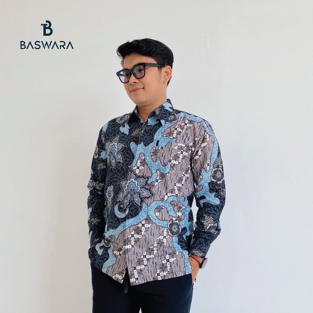 Baswara Batik Pria Lengan Panjang Biru A61