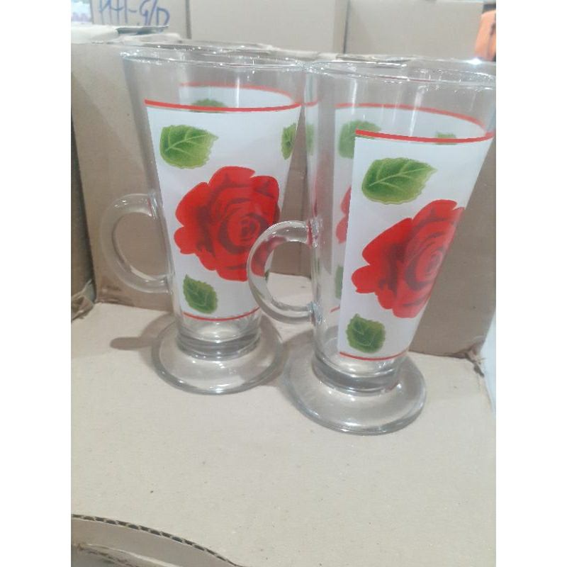 Gelas Jus Vanilla 6Pcs (CMM-270/DRR) Gelas Gagang Beling 1 Set / Gelas Tangkai Kaca 1 Set / Gelas Ca