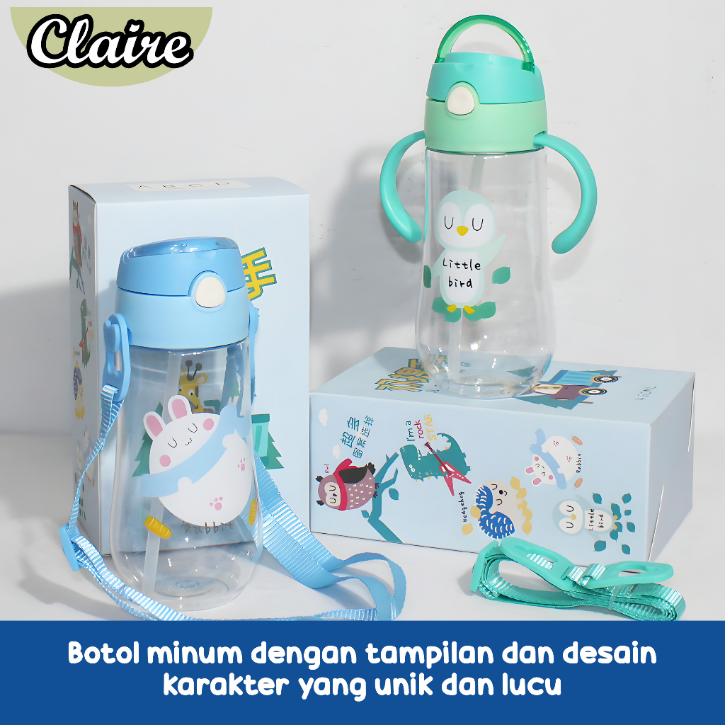 Botol Minum Anak Karakter 450ml / Botol Minum Anak BPA Free Dengan Tali