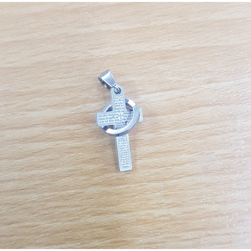 salib doa bapa kami kecil, dengan bahasa inggris, besi putih asli ambon, tidak berkarat selamanya