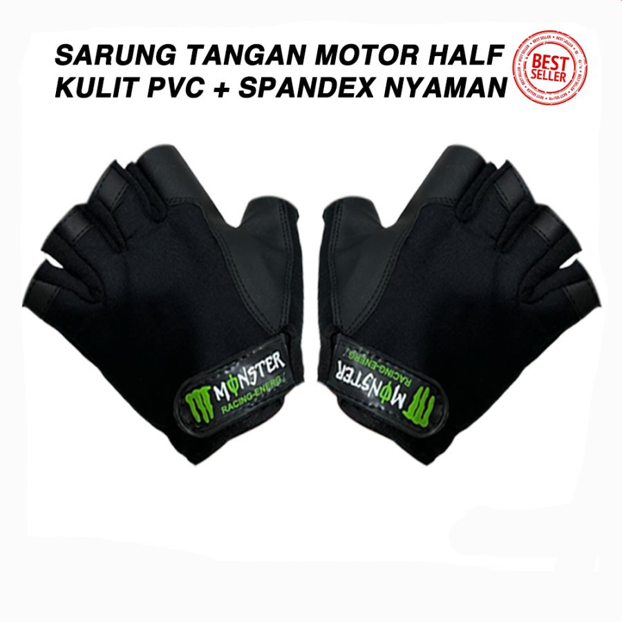 Sarung Tangan Motor Half Finger / Jari Sporty Kulit Spandex Wanita Pria SET