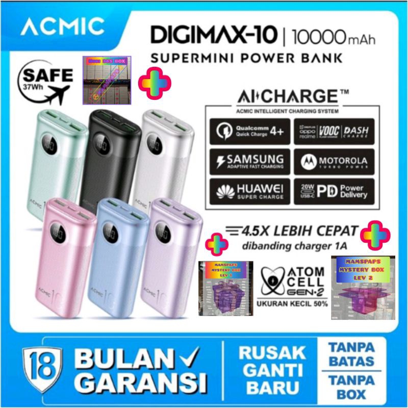 DIGIMAX 10K mAh SUPERMINI POWERBANK ACMIC DIGITAL AiCharge QC4+PD+VOOC