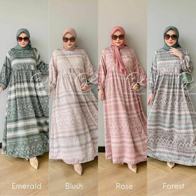 DYN Lafiya Dress Lebaran Maxmara Siap Kirim Gamis Kondangan Kekinian
