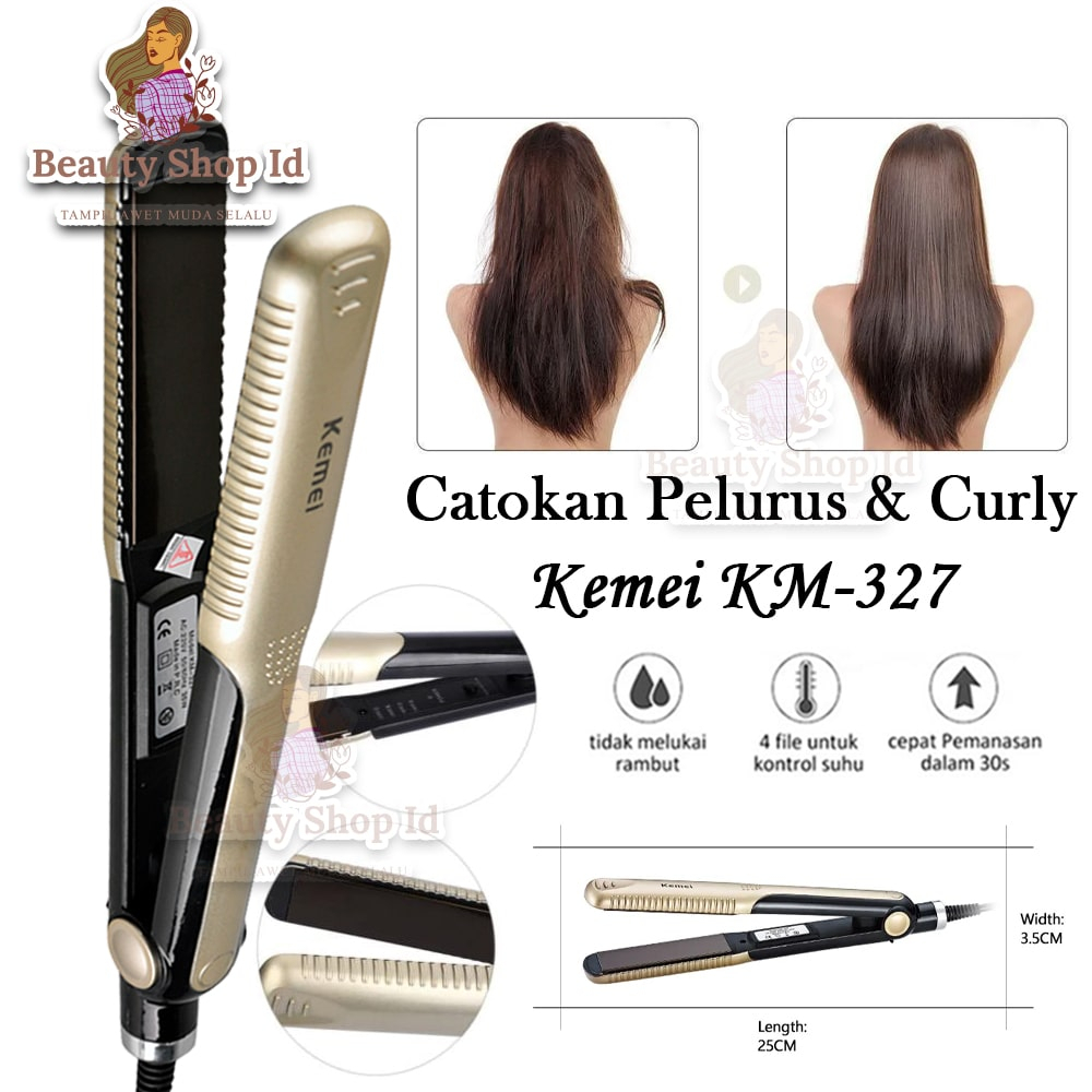 Beauty Jaya - Kemei 327 Catokan Rambut Lurus &amp; Curly 2in1 Professional Hair Straightener