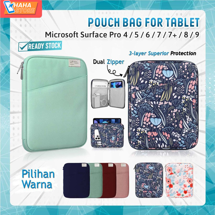 Tas Microsoft Surface Pro 3 4 5 6 7 7+ 8 9 Polos Motif Sleeve Sarung Tas Sleeve Sarung Tablet Handba