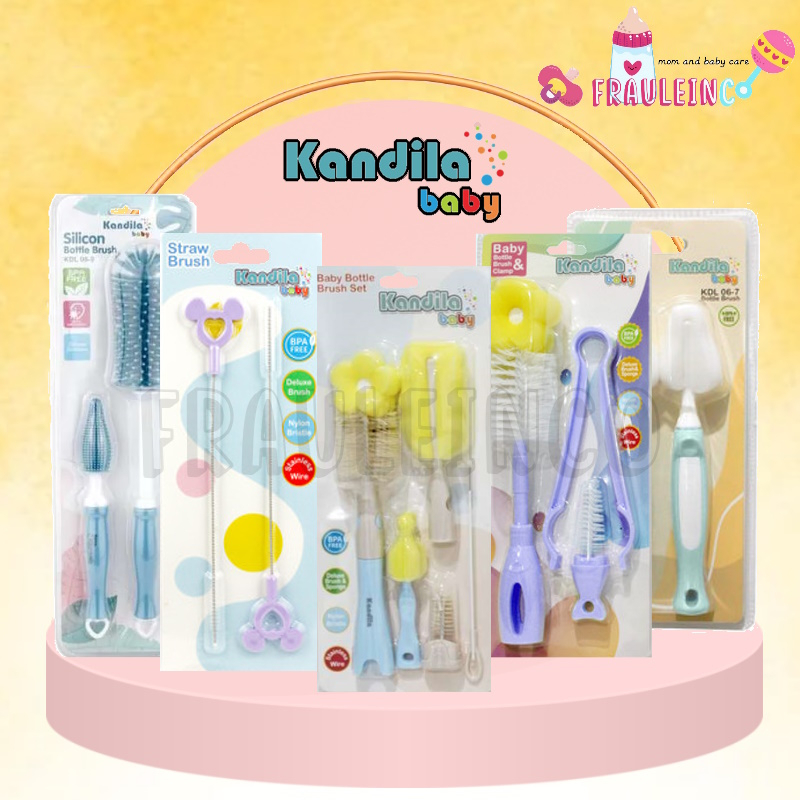 *FRAULEINCO* KANDILA Baby 6 in 1 SIKAT BOTOL Susu + Sedotan + Dot Bayi - Bottle + Straw + Niple Brush SET -  Silicon Bottle Brush - Food Container