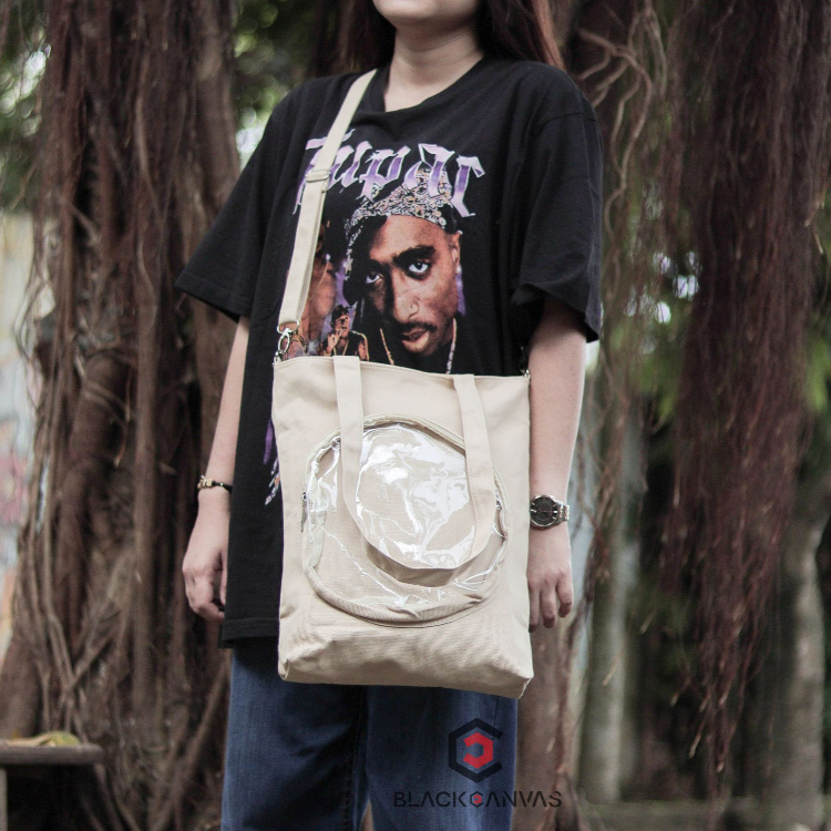 Tas Selempang + Tote Bag Transparan HITAKA.id Canvas Premium 100% Cotton