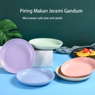 Piring Makan BPA FREE Bulat Bahan Jerami Gandum 20cm 15cm Tahan Panas Food Grade Wheatstraw Round  / Plate Wadah Tempat Makanan Alas Tatakan Snack Kue Warna Pastel  Anti Pecah [MF]